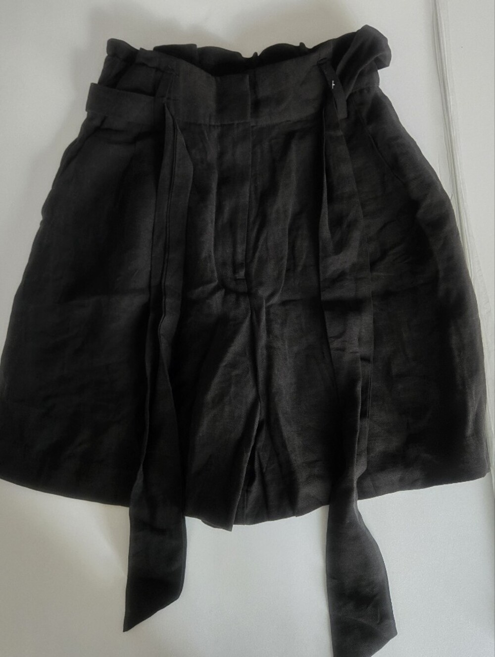 H&M Black Linen-Blend Tapered Pants with Waist Tie